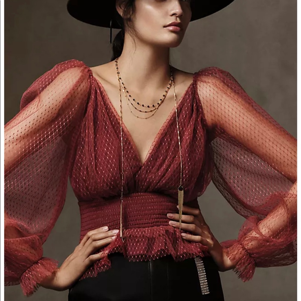 NWT Anthropologie tulle blouse in wine/board size M.
